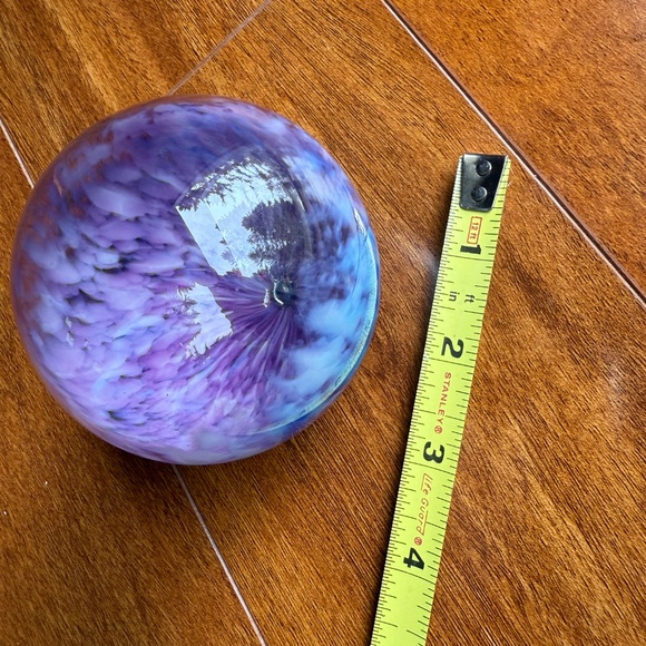 Glass Round Ball Sphere Blue Purple Pattern 3” Art Glass Pretty Unique Decor. - Picture 9 of 9